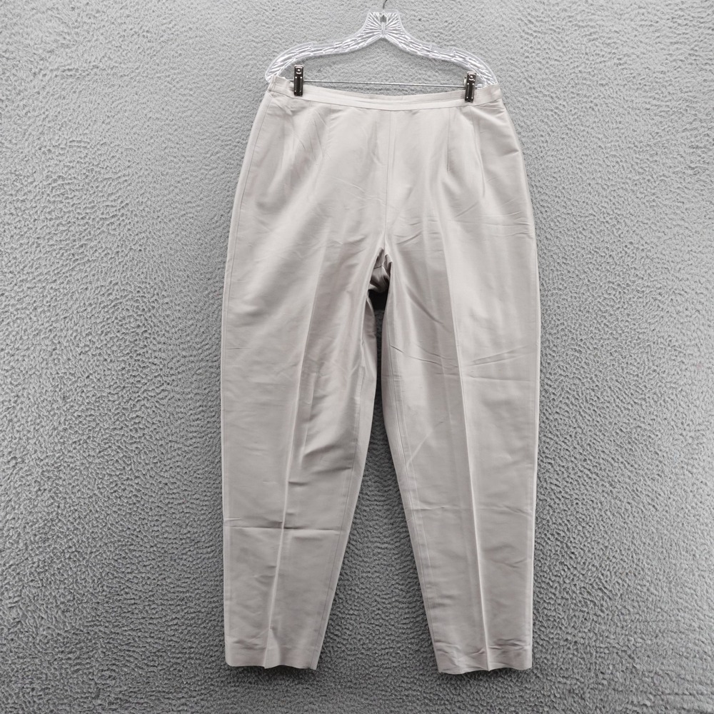Talbots Woman Pure Silk Pants 12W Taupe Stone Straight Leg Lined Luxury